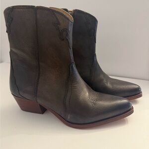 Free People Charcoal Leather Ankle Boots
